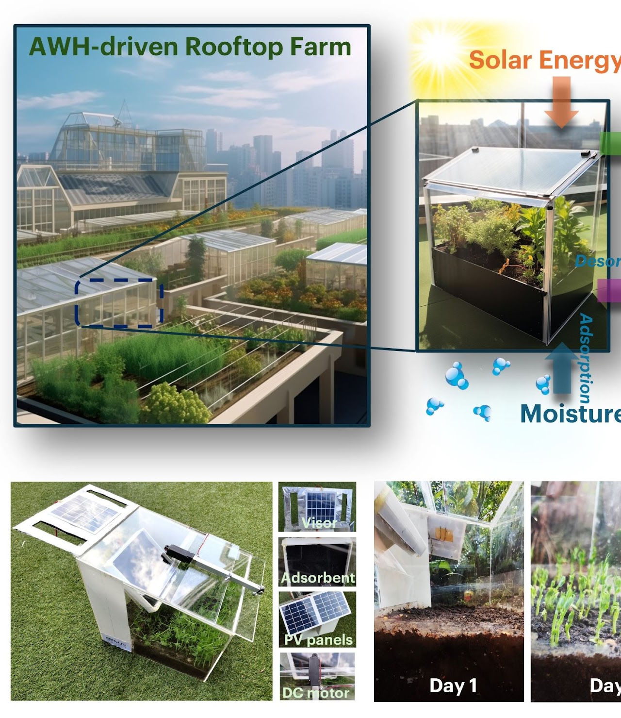 Graphical abstract for rooftop agriculture and atmospheric water harvesting
