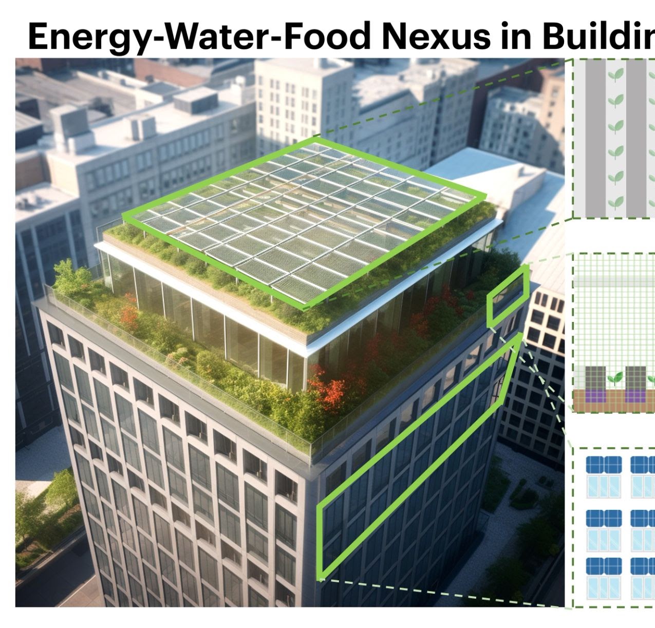 Graphical abstract for decentralized water-energy-food harvesting in buildings